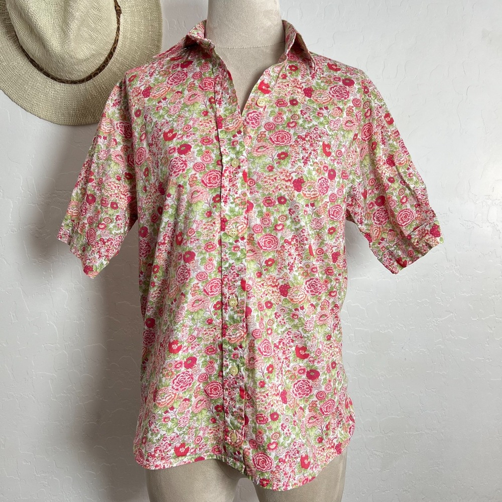 JAMES MEADE garden floral shirt blouse S clean girl preppy pink soft feminine